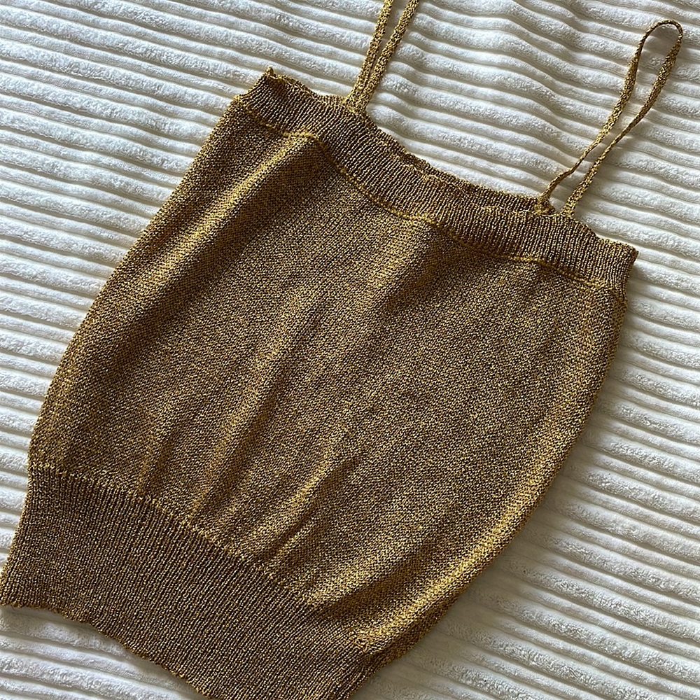VTG Metallic Gold Knit Tank Sz X-Small 💫